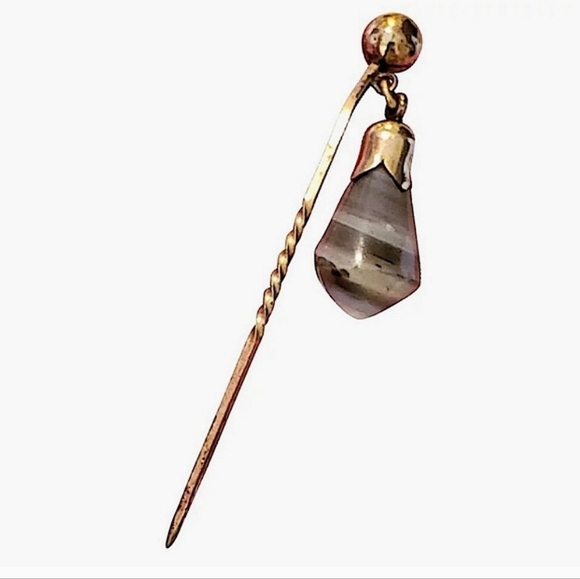 1800'S ROSE GOLD AGATE SCARF PIN - Picture 4 of 7
